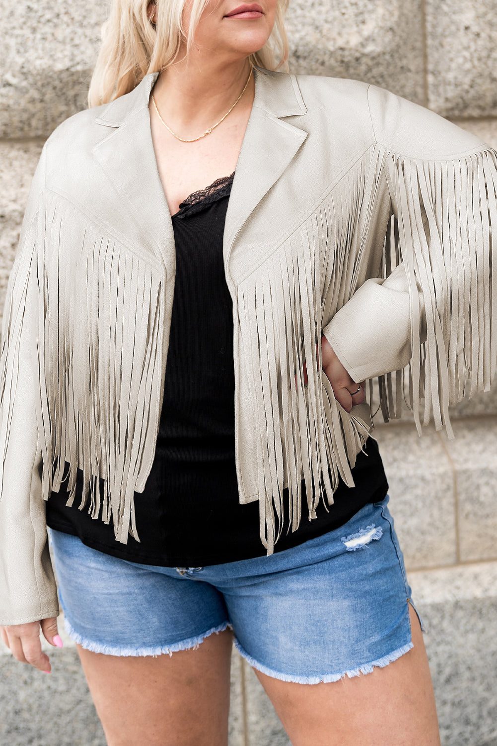 Fringe Plus Size Cropped Jacket | White