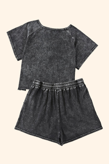 Acid Washed Short Lounge Set | Black