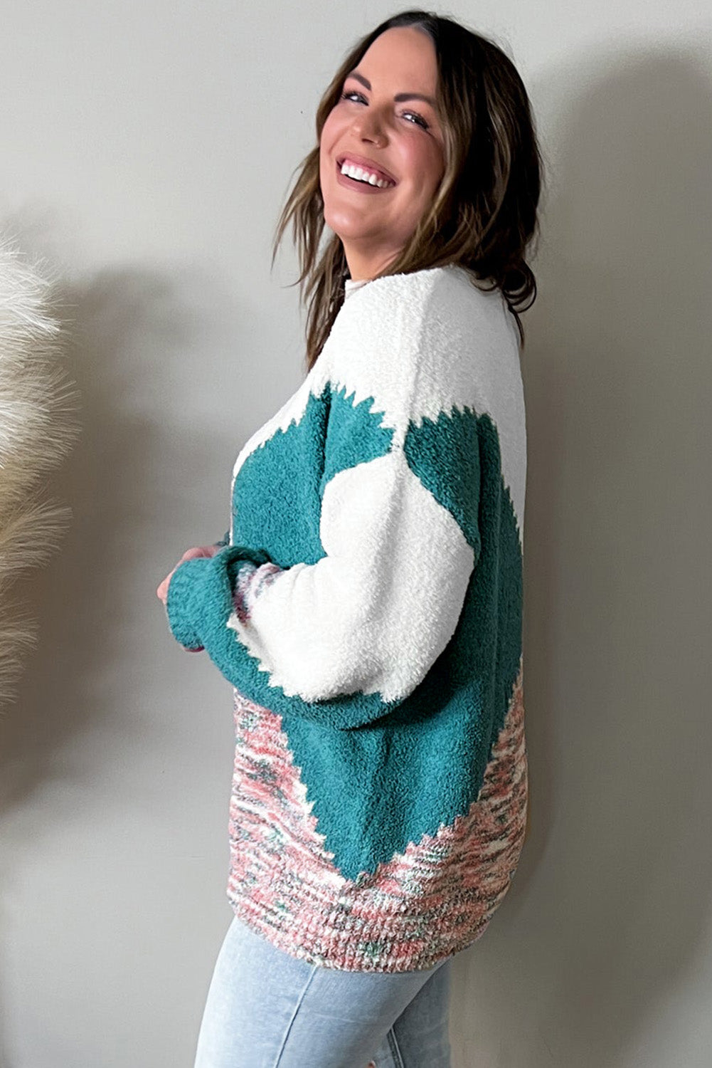 Scalloped Colour Block Plus Size Sweater | Multicolour