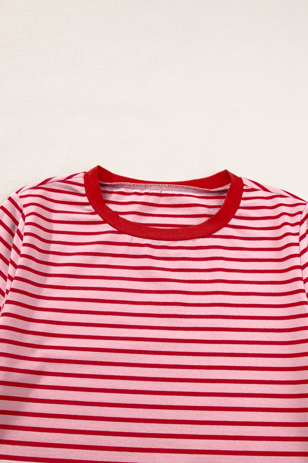 Crew Neck Casual T Shirt | Pink Stripe