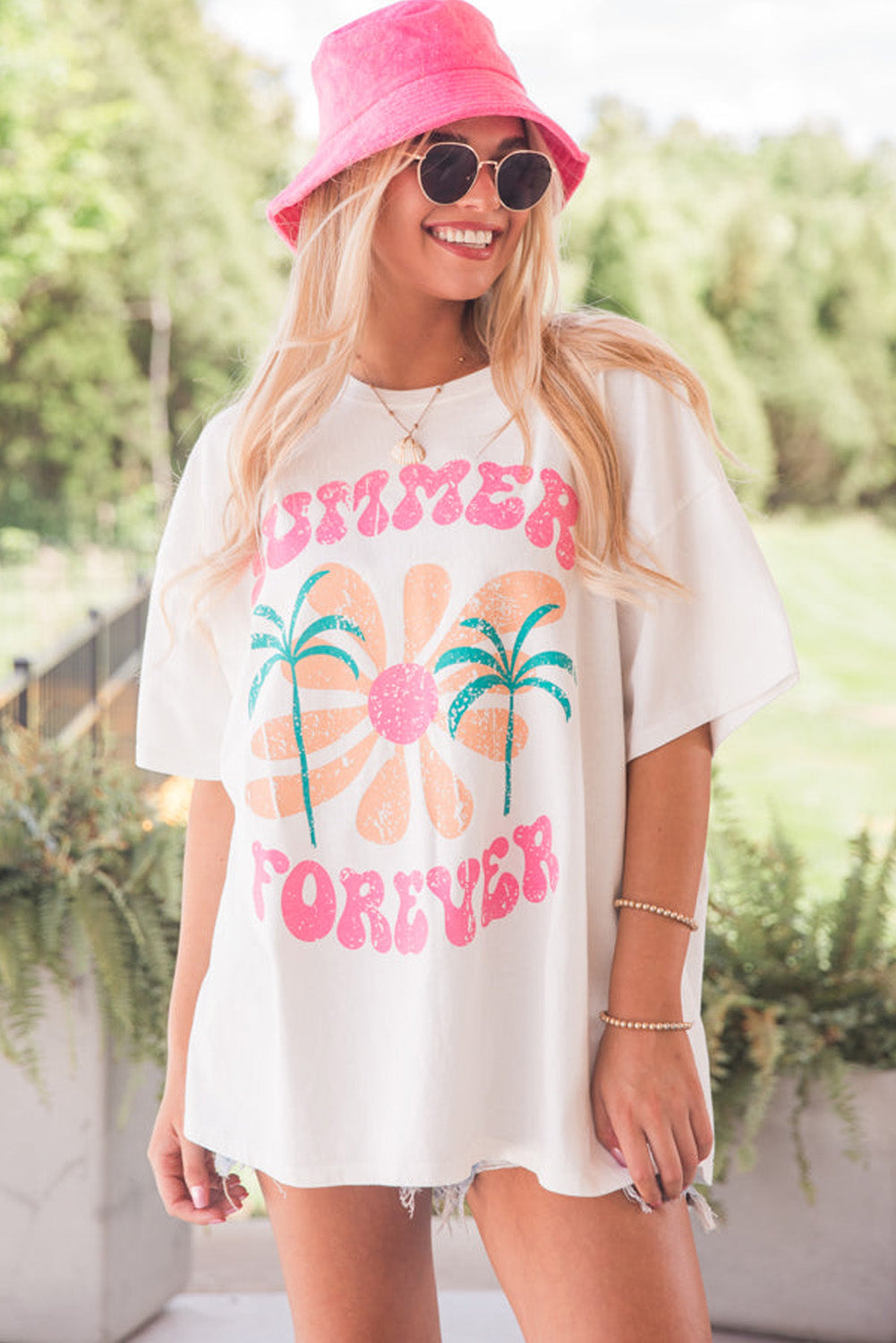 Summer Forever Flower Graphic T Shirt | White