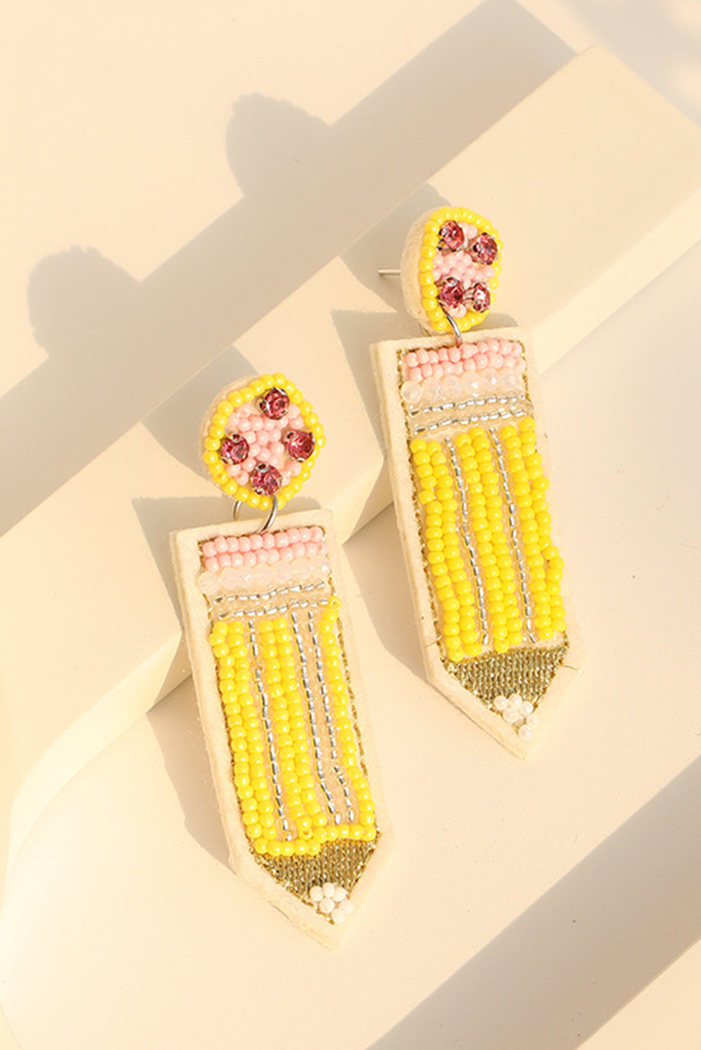 Beaded Pencil Teacher Earrings | Yellow