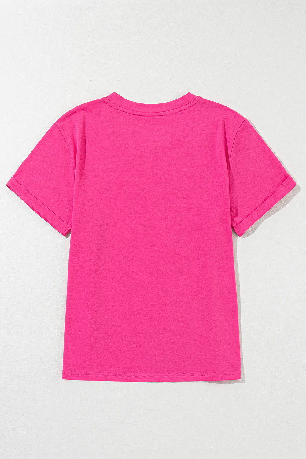 Casual Plain Crew Neck Tee | Rose Red