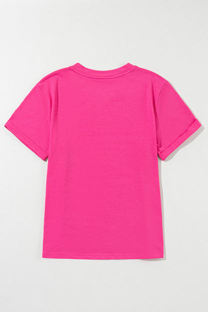 Casual Plain Crew Neck Tee | Rose Red