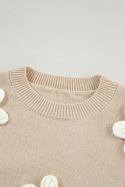 Floral Crochet Chunky Knit Sweater | Parchment