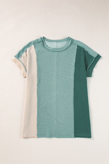 Textured Colourblock Crew Neck T Shirt | Mint Green