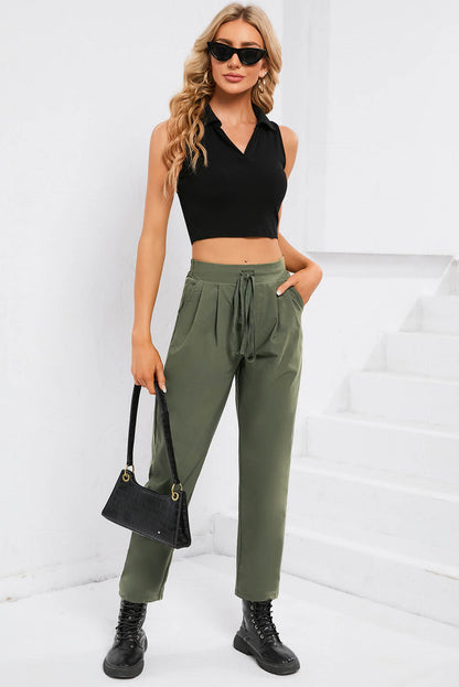 Casual Elastic Drawstring Waist Pants | Green