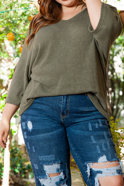 Plus Size V Neck Textured Knit Dolman Top | Jungle Green