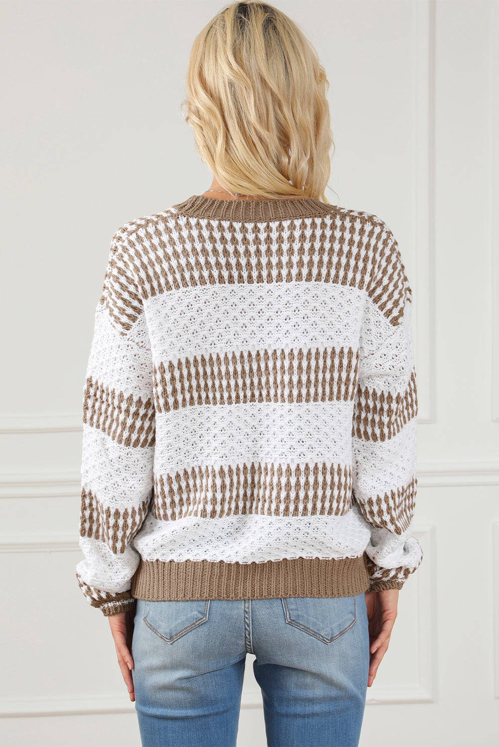 Vertical Stripes Two Tones Drop Shoulder Sweater | Multicolour