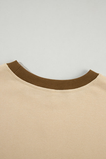 Colour Block Thumbhole Sleeve Drop Shoulder Sweatshirt | Apricot