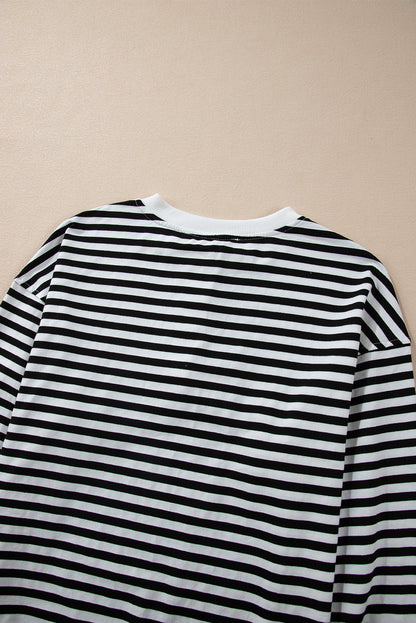 Colour Block Buttoned Crew Neck Oversized Sweatshirt | White Stripe