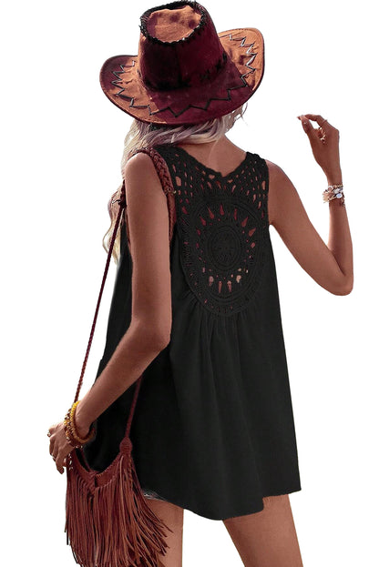 Bohemian Crochet Patchwork Sleeveless Tunic | Black