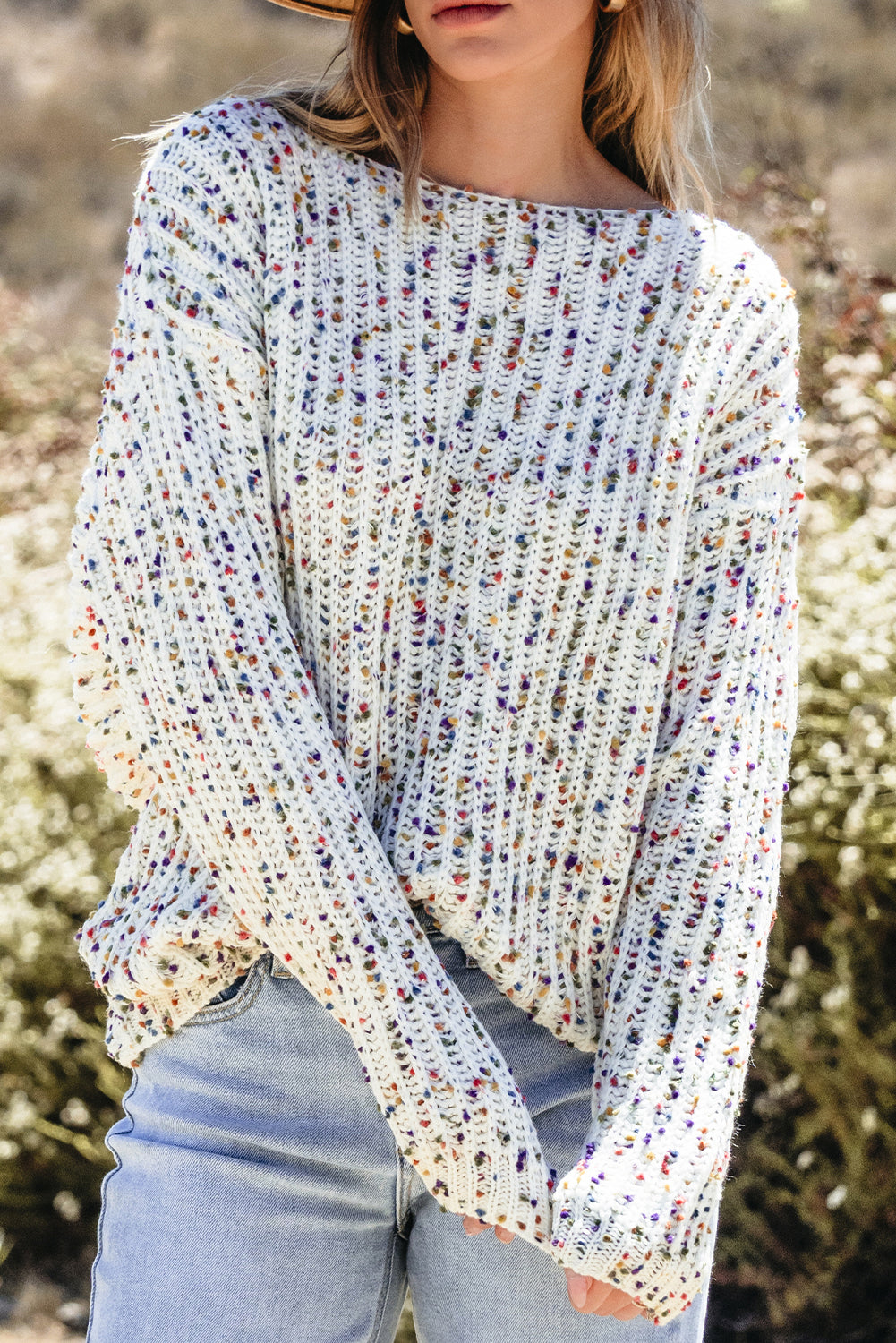 Confetti Reversible Twist Sweater | White