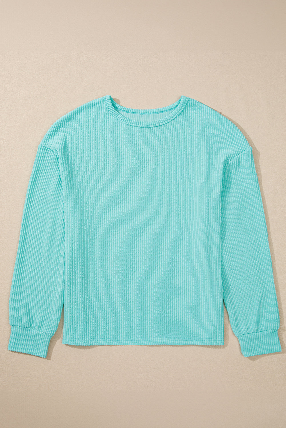 Solid Colour Corded Knit Round Neck Top | Aruba Blue