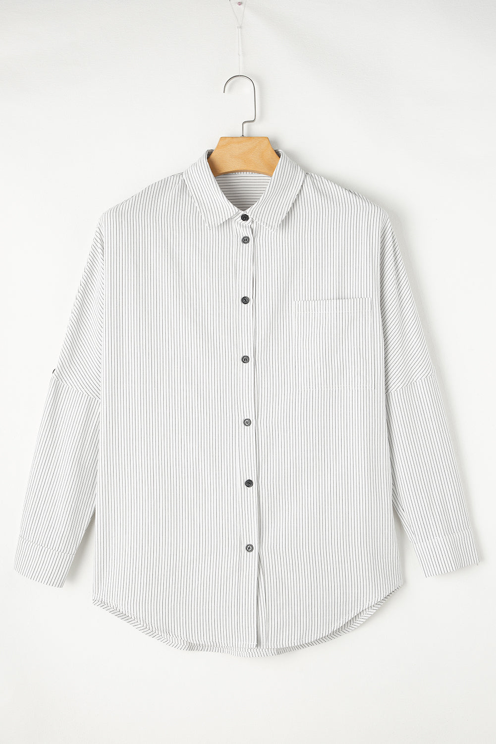 Stripe Roll-Tab Sleeve Pocketed Long Shirt | Black Stripe