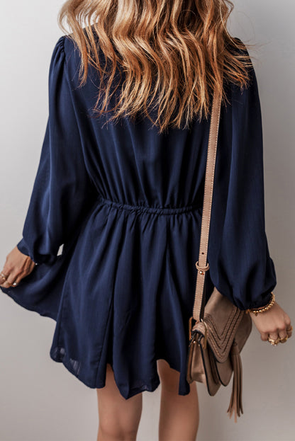 Solid Chest Pockets Tunic Shirt Mini Dress | Navy Blue