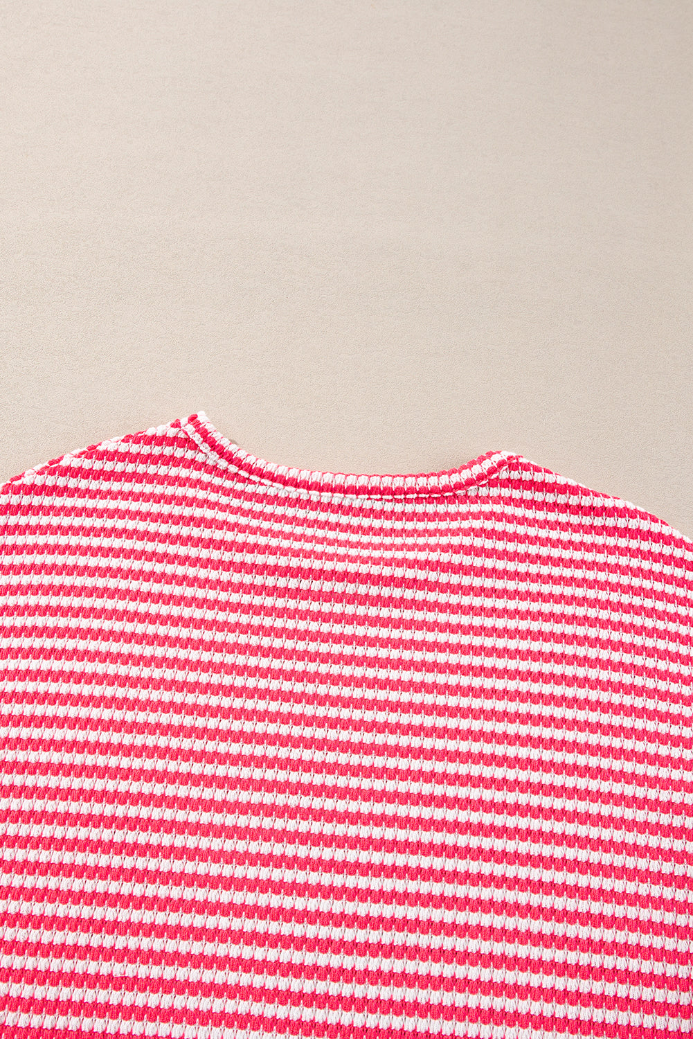 Round Neck Drop Shoulder Long Sleeve Top | Rose Stripe