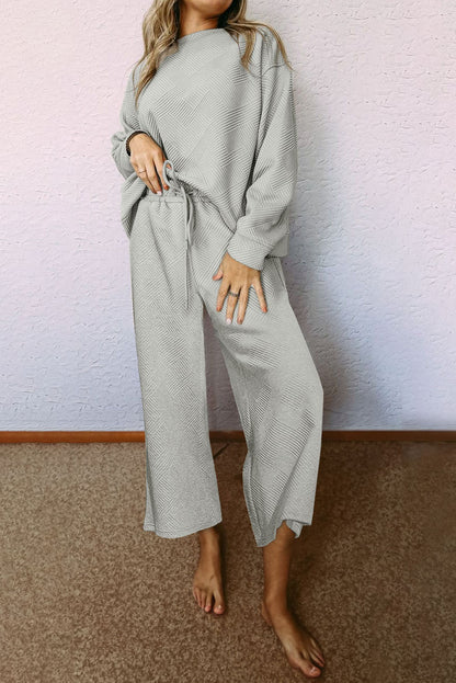 Ultra Loose Textured 2 Piece Slouchy Outfit | Gray