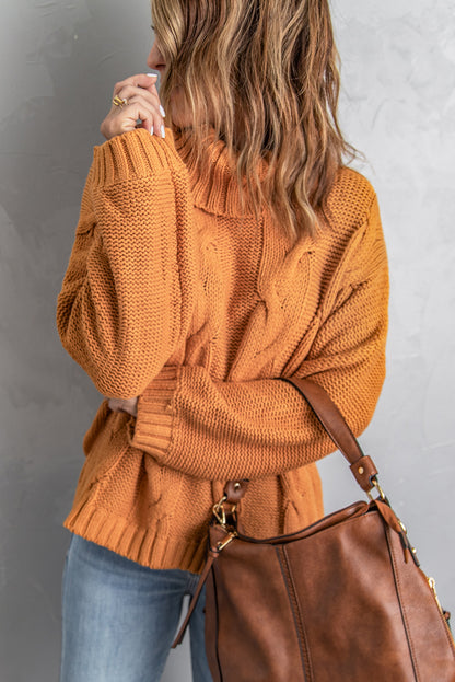 Cuddle Weather Cable Knit Handmade Turtleneck Sweater | Yellow