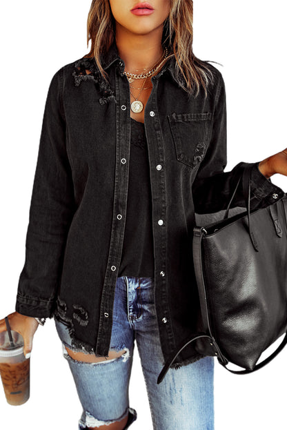 Ripped Denim Jacket | Black