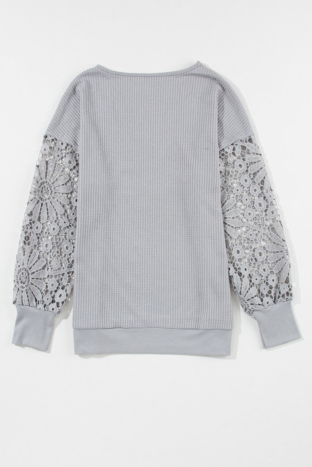 Lace Splicing V Neck Puff Sleeve Top | Gray