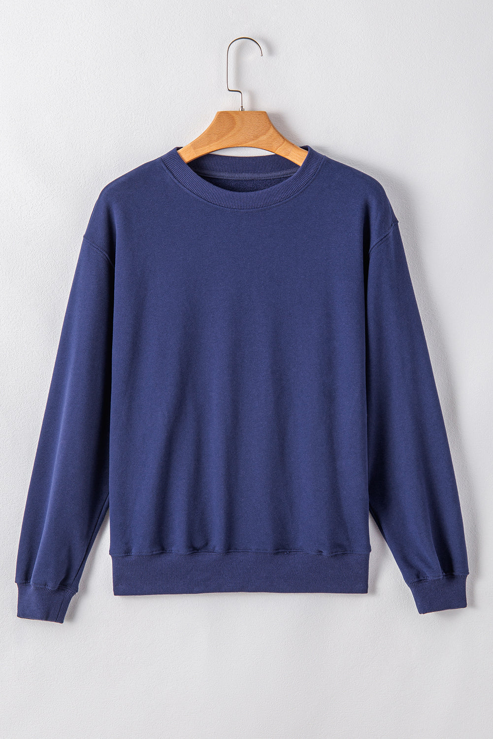 Plain Drop Shoulder Crewneck Pullover Sweatshirt | Navy Blue