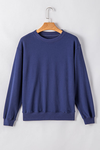 Plain Drop Shoulder Crewneck Pullover Sweatshirt | Navy Blue