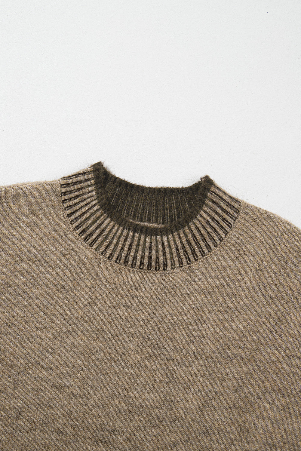 Contrast Trim Mock Neck Drop Shoulder Sweater | Pale Khaki