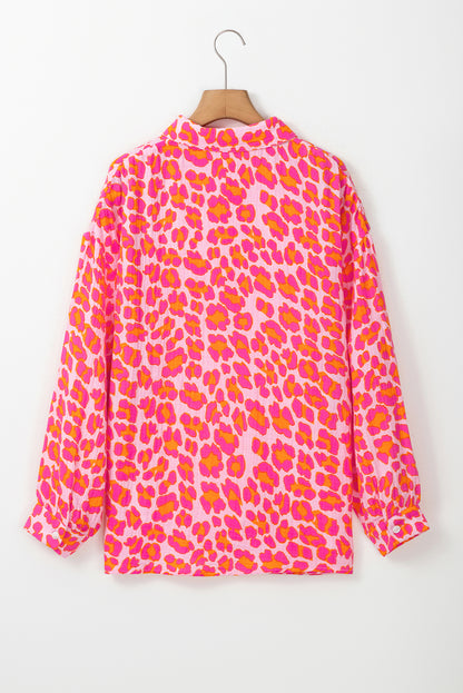 Leopard Printed Button Up Loose Shirt | Rose