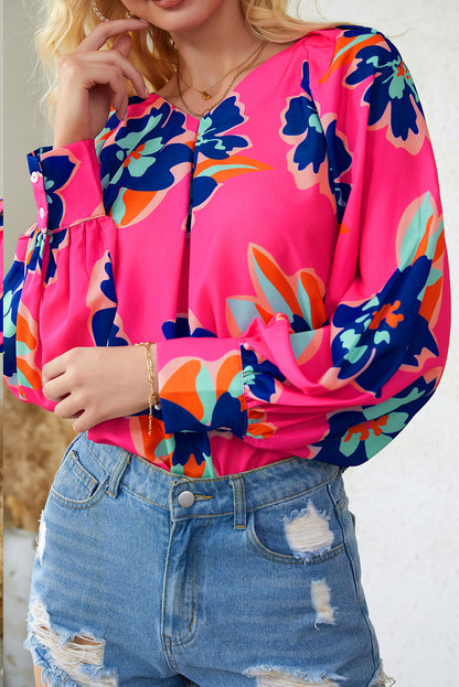 Flower Print Puff Sleeve Blouse | Rose