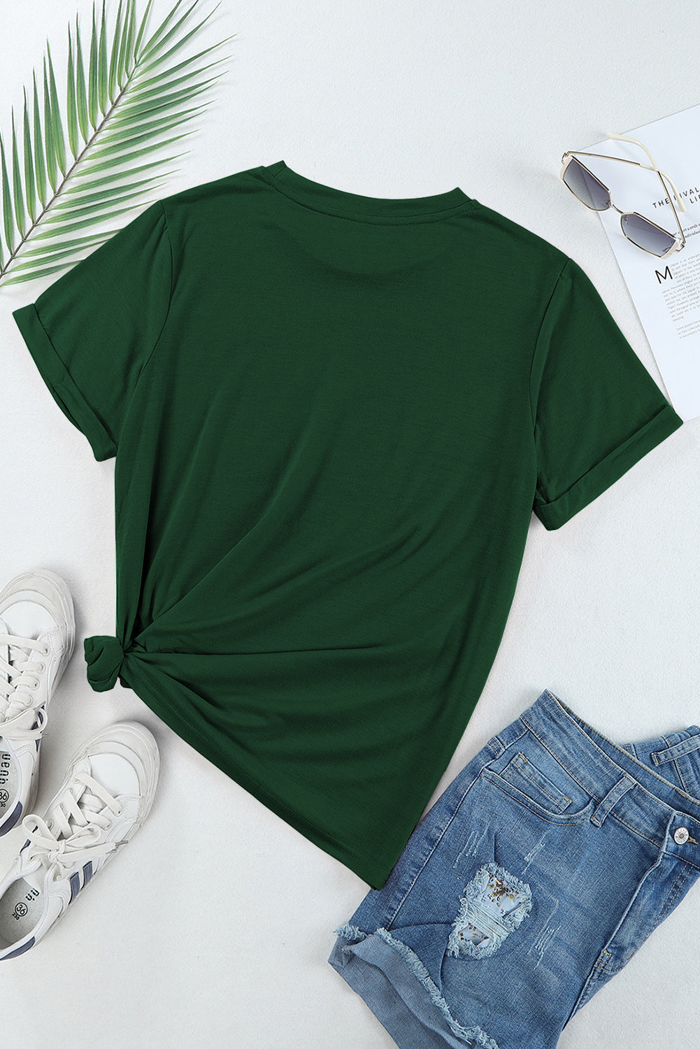 Casual Plain Crew Neck Tee | Green