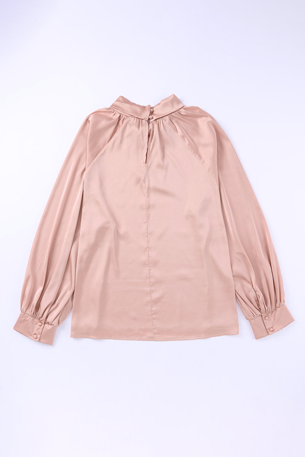 Twist High Neck Puff Sleeve Satin Blouse | Pink