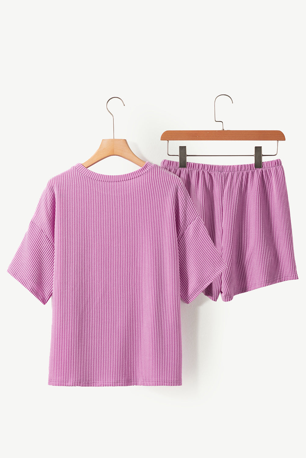 Ribbed Textured Knit Loose Fit Tee And Shorts Set | Phalaenopsis