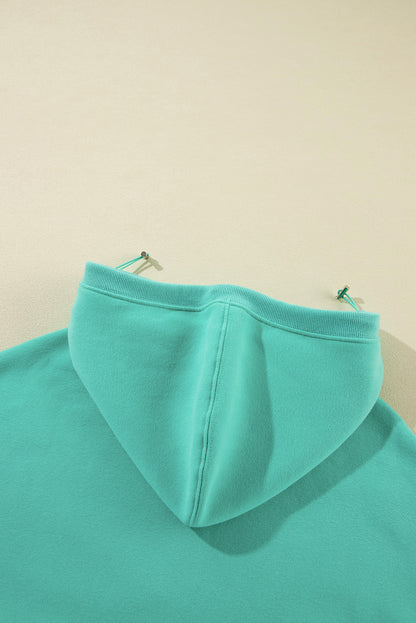 Half Zip Kangaroo Pocket Drop Shoulder Hoodie | Mint Green