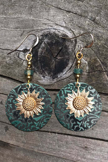 Retro Sunflower Disc Alloy Dangle Earrings | Real Teal