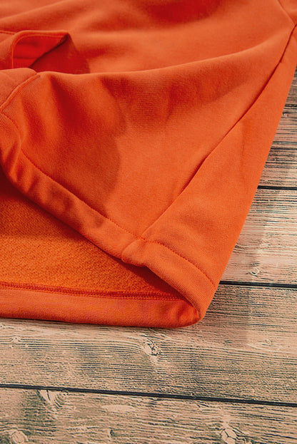 Fleece Lined Half Zipper Kangaroo Pockets Loose Hoodie | Orange