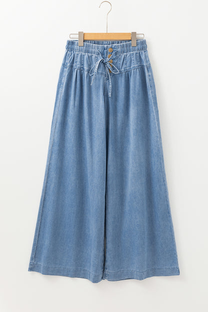 Mineral Wash Button Fly Waist Wide Leg Jeans | Beau Blue