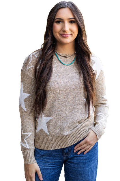 Star Pattern Drop Shoulder Sweater | Khaki