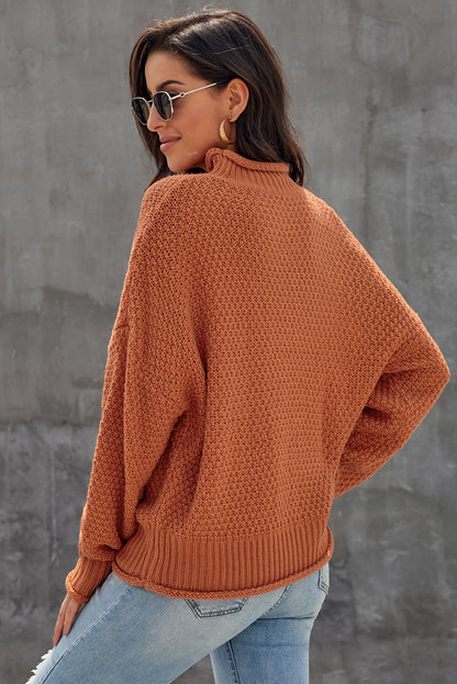 Oversized Chunky Batwing Long Sleeve Turtleneck Sweater | Orange