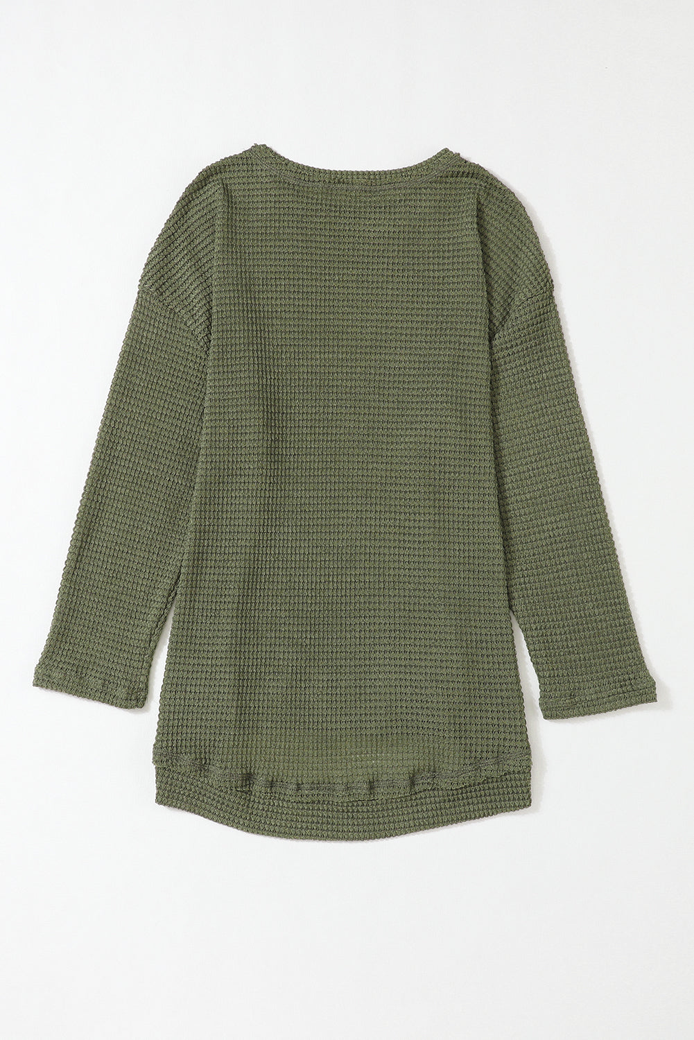 Waffle Knit High Slits Oversized Top | Green