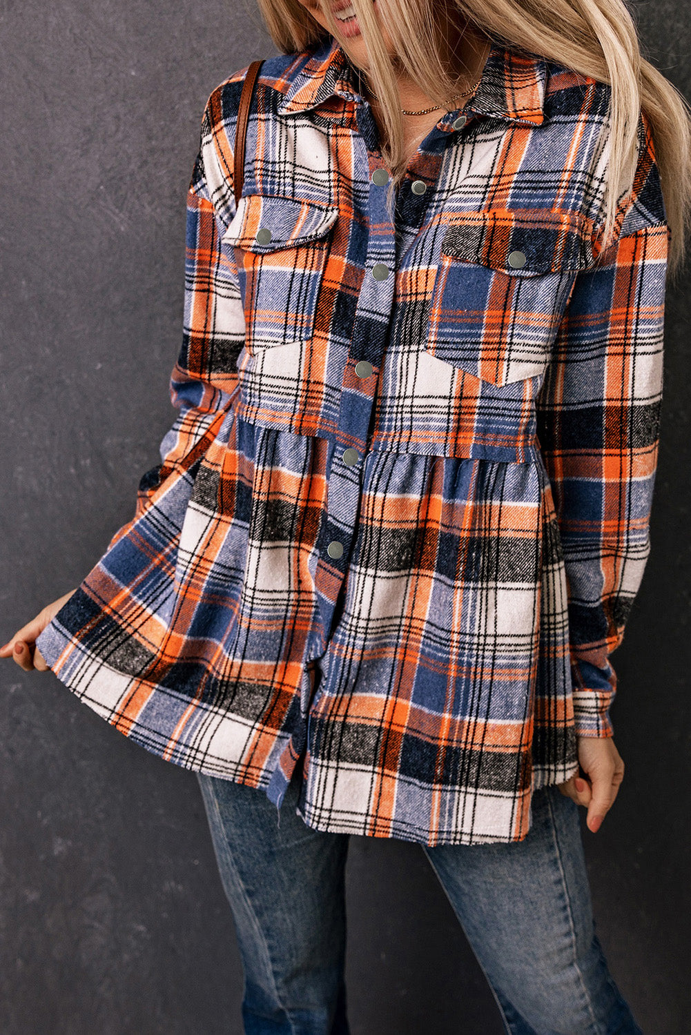 Plaid Button Down Ruffled Shirt Jacket | Multicolour