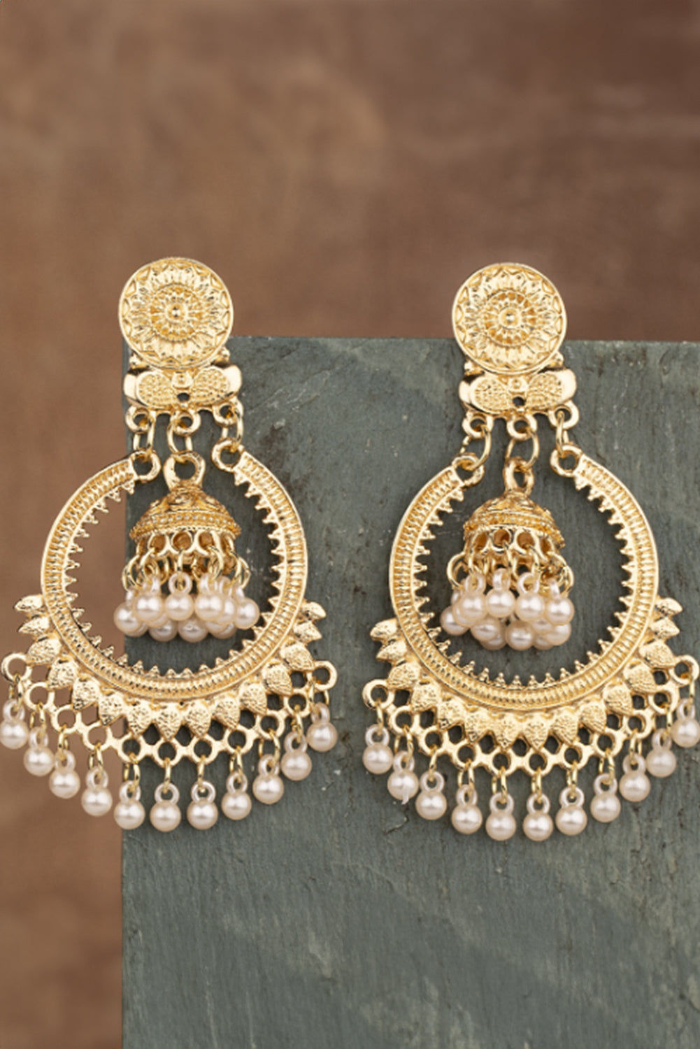 Boho Pearl Tasseled Plated Alloy Dangle Earrings | Gold