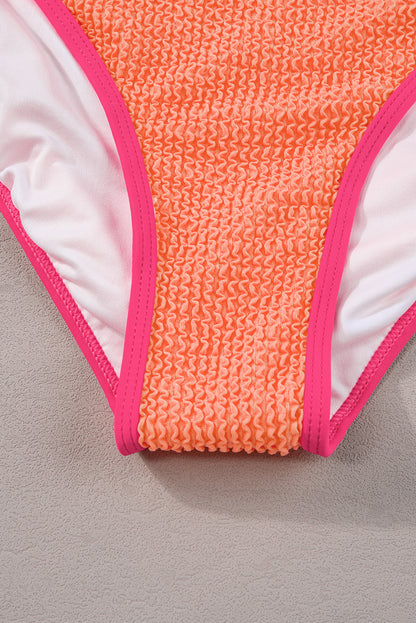 Colour Block High Waisted Sexy Bikini Set | Grapefruit Orange