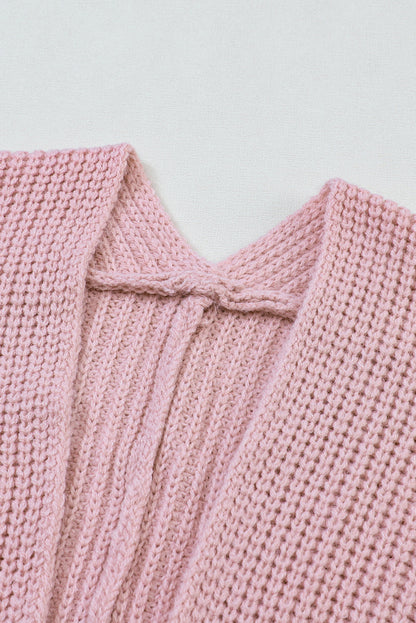 Oversized Fold Over Sleeve Open Front Cardigan | Pink