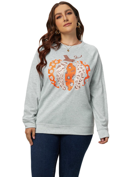 Halloween Pumpkin Leopard Print Plus Size Sweatshirt | Gray