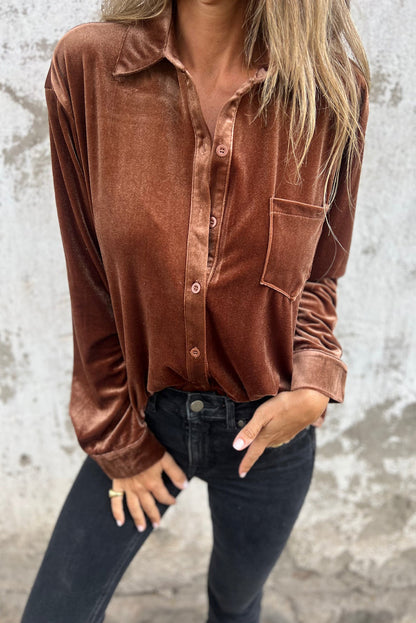 Chest Pocket Velvet Shirt | Chestnut