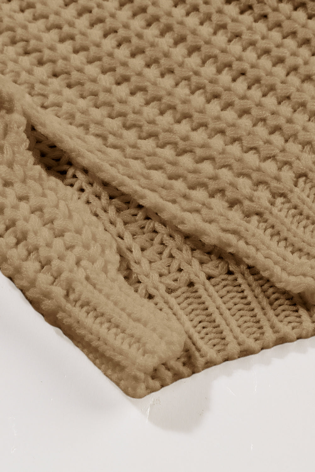 Khaki Ribbed Knit Round Neck Slouchy Chunky Sweater | Apricot khaki