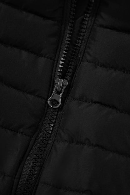 Plush Collared Quilted Zipped Puffer Vest | Black