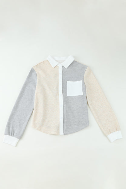 Contrast Trim Colourblock Knit Shirt | Gray