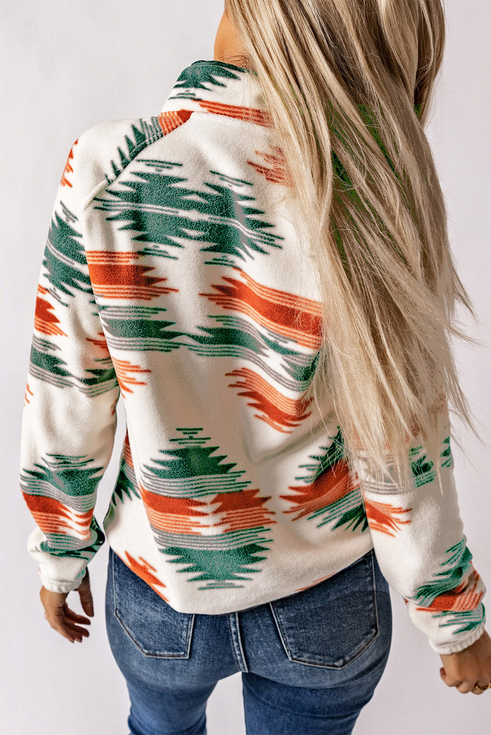 Western Aztec Snap Buttoned Fleece Jacket | Multicolour